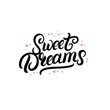 Sweet dreams hand written lettering with stars.