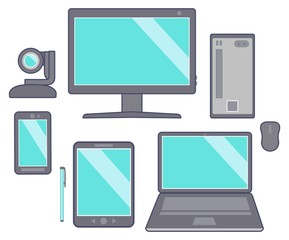 Badges mobile devices portable and stationary. Vector illustration.