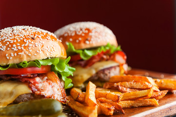 delicious homemade burgers with a juicy veal cutlet