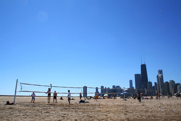 Volleyball players on North Avenue Beach in Chicago, Illinois