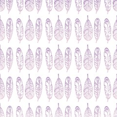 Seamless Ethnic feathers. Tribal Feathers Vintage Pattern. Hand Drawn Doodles. Vector illustration on white background.