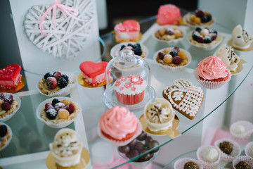 wedding pastries on sweet table closeup