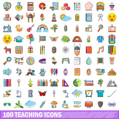 100 teaching icons set, cartoon style 