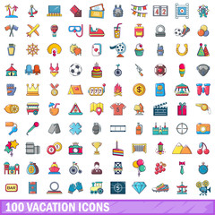 100 vacation icons set, cartoon style 
