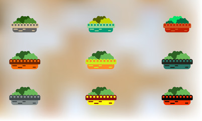 Flowers in a big pot icons, house pot plants, garden interior collection