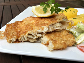 organisch, lifestyle, seehecht, in eihülle, backfisch, selbstgemacht, gastronomie, werbetafel, urbano, neu, modern