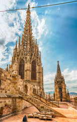 Fototapeta na wymiar Main tower of the Barcelona Cathedral, Catalonia, Spain