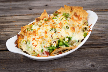 loaded cheese nachos bowl