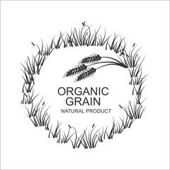 Vector organic symbol or label with wheat. Natural product. 