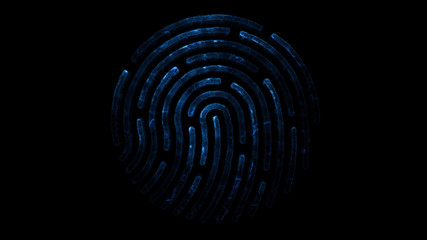 Fototapeta na wymiar Amination of clorful fingerprint. Animation of appearance and disappearance of fingerprint with sparks on black background. Glowing Colorful Tracing Fingerprint Loop with Matte