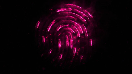 Amination of clorful fingerprint. Animation of appearance and disappearance of fingerprint with sparks on black background. Glowing Colorful Tracing Fingerprint Loop with Matte