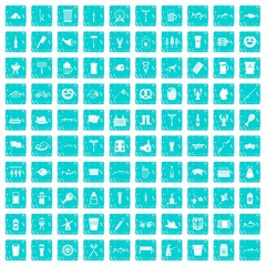 100 beer icons set grunge blue