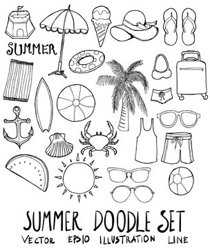 Set of Summer illustration Hand drawn doodle Sketch line vector eps10
