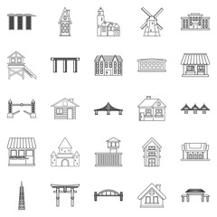 Architecture of the country icons set, outline style