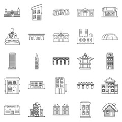 Hotel icons set, outline style