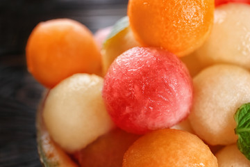 Fresh melon and watermelon balls, closeup