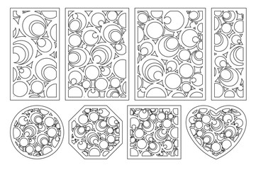Set pattern geometric ornament. Card for laser cutting. Element decorative design. Geometric pattern. Vector illustration.
