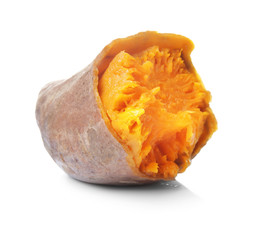 Baked sweet potato on white background