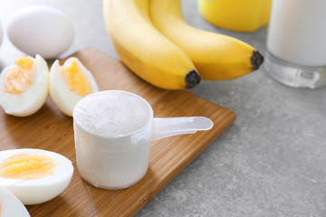 Ingredients for protein shake on kitchen table