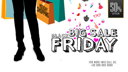 Holiday shopping images, Big sale Black Friday inscription design white background template. Black Friday banner. illustration