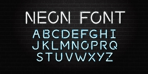 Vector realistic isolated neon font letters for decoration and covering on the wall background. © comicsans