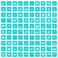 100 beer party icons set grunge blue