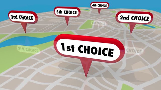 1st Choice First Top Pick Map Pin 5 Choices 3d Animation