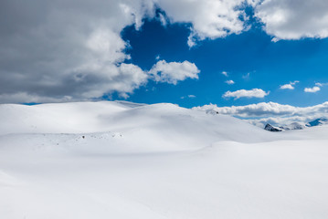 Winter scene, snowy mountains