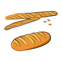 Baguettes, loaf and wheat grains. Vector illustration