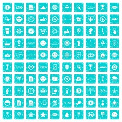 100 symbol icons set grunge blue