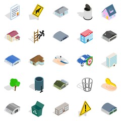 City administration icons set, isometric style