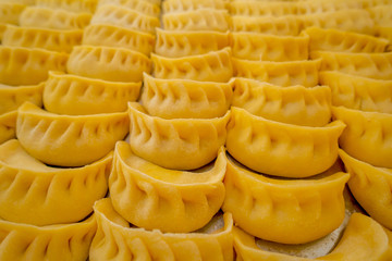 Close up of steamed Momo. A popular Nepalese food that is also common in Chiana, Bhutan, Tibet and India