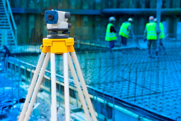 Foundation pouring. Level for the foundation. Alignment of the foundation along the horizon.