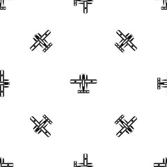 Ski equipped airplane pattern seamless black