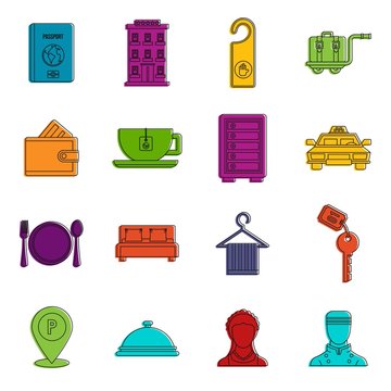 Hotel icons doodle set