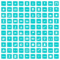 100 technology icons set grunge blue