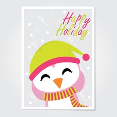 Cute penguin is happy holiday on snowflakes background vector cartoon illustration for Christmas card design, wallpaper and greeting card 