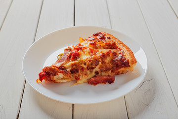 Top view of Italian rustic one slice pizza