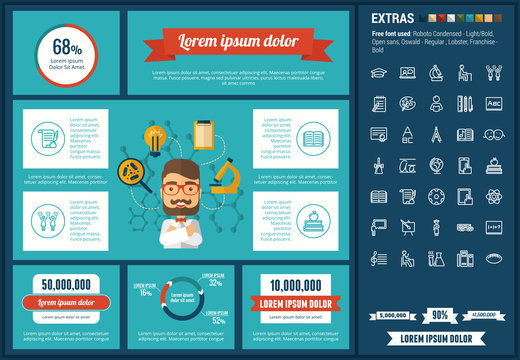Education infographic template and elements. The template includes illustrations of hipster men and huge awesome set of thin line icons. Modern minimalistic flat vector design.