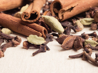 Spices cinnamon sticks anise stars and cloves