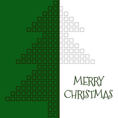 Merry Christmas green greeting card with square mosaic xmas tree