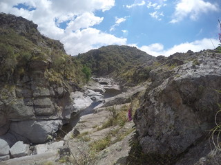 Fototapeta na wymiar Trekking from Cumbrecita to the Quebrada de Yatan in Córdoba, Argentina