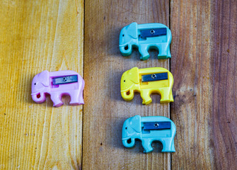 Obraz premium colorful Sharpeners on wooden table background