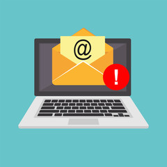 Email spamming attack. Email fraud alert concept.