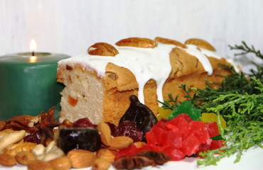 Christmas fruit budin with dried and glazed fruits and sweet ingredients