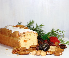 Christmas fruit budin with dried and glazed fruits and sweet ingredients