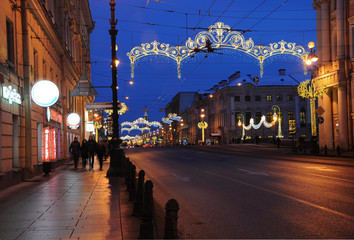 Christmas decoration of the Nevsky prospect in St. Petersburg.