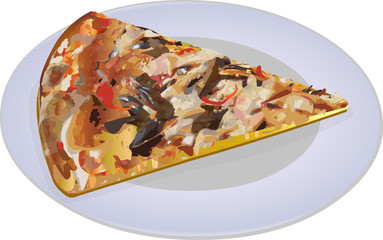 Pizza on the plate vector illustration isolated