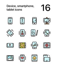 Colored Device, smartphone, tablet icons for web and mobile design pack 1