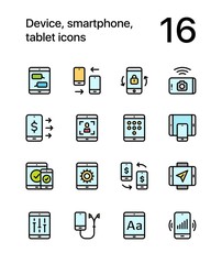 Colored Device, smartphone, tablet icons for web and mobile design pack 2